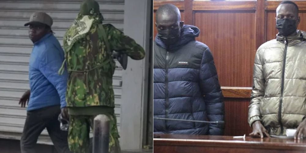 A collage of Boniface Kariuki and police officers accussed of his murder.